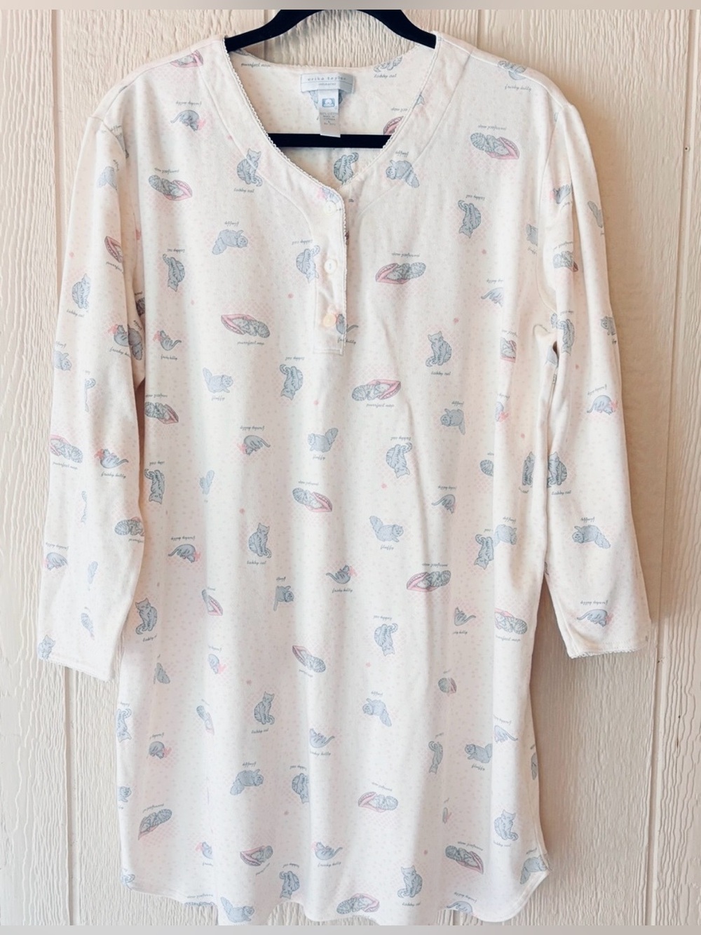 Erika Taylor Cat Print Nightgown Night Shirt Large